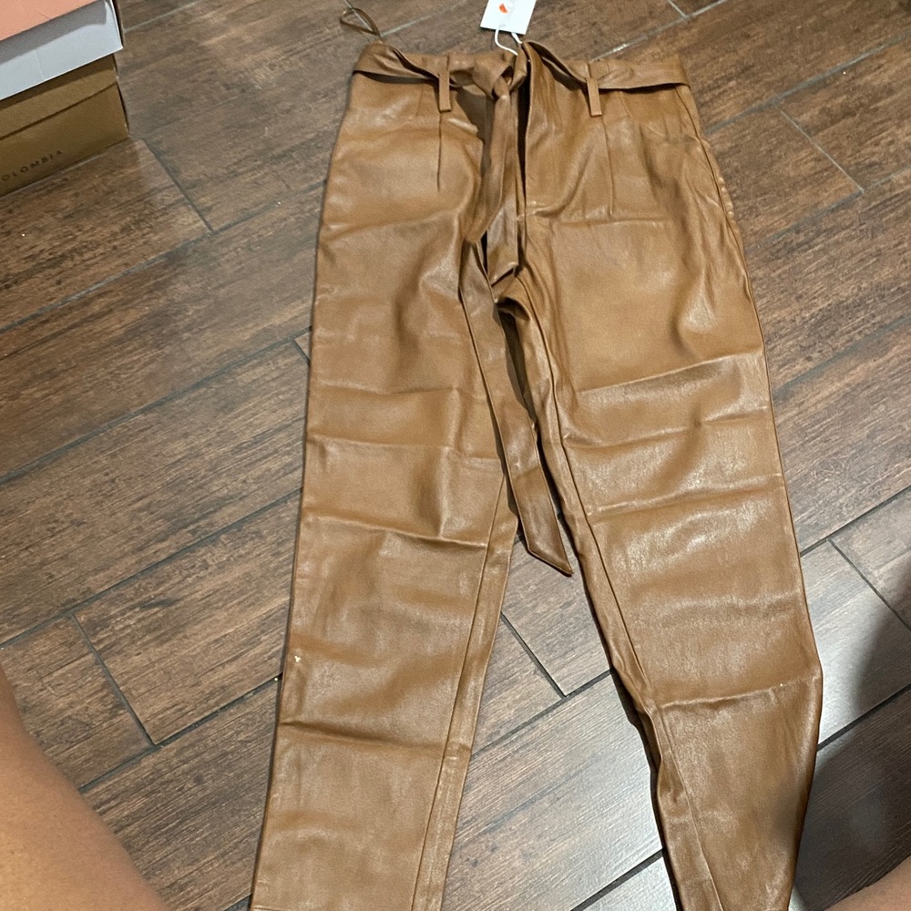 Lucy Paris Brown Faux Leather Pants